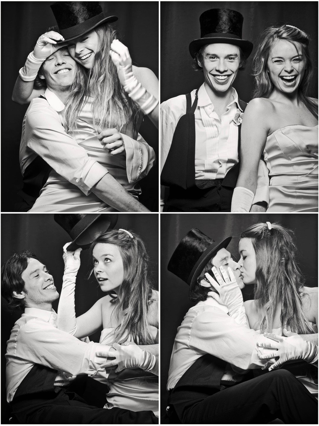 photo booth picture of newlywed couple